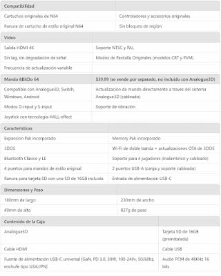 especificaciones técnicas Analogue3D