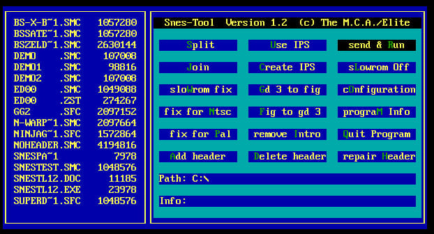 snes tool clásico parcheador IPS para MS-DOS de SNES