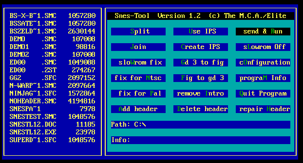 snes tool clásico parcheador IPS para MS-DOS de SNES