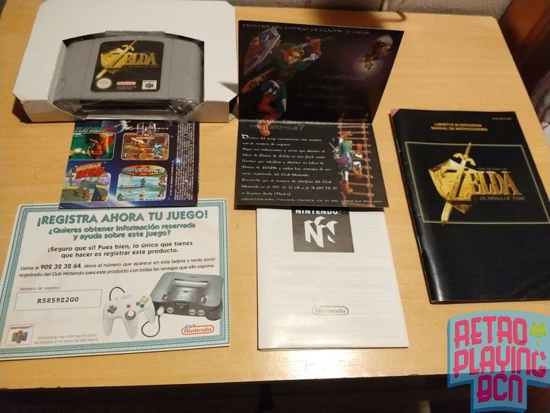 Zelda Ocarina of Time Nintendo 64 contenido caja interior