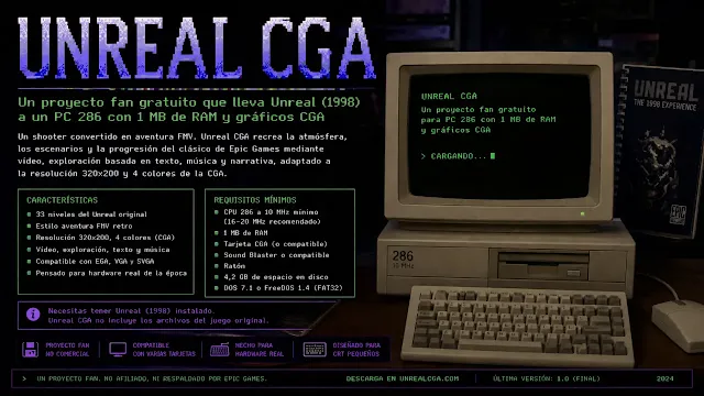 Unreal CGA: el demake imposible para 286 y tarjeta CGA