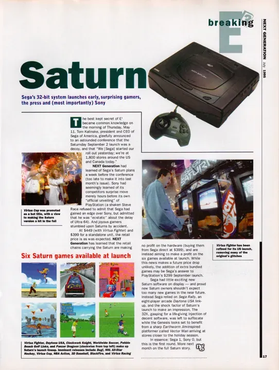 Sega Saturn en su versión japonesa de lanzamiento, noviembre de 1994, precursor del desastroso debut americano de 1995