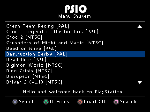 menu sony playstation PSIO flashcard everdrive