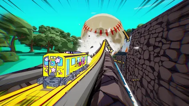 Tren haciendo acrobacias en Denshattack juego indie español