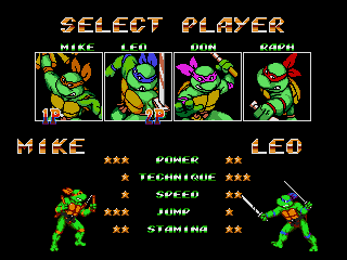 pantalla de elección TMNT Rage megadrive