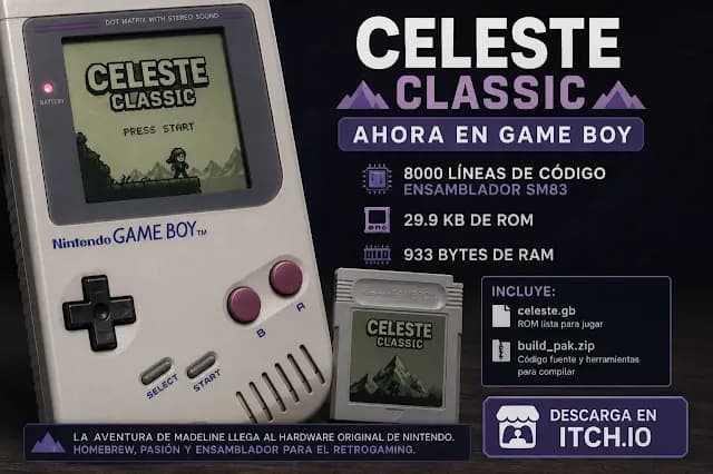 Celeste Classic llega a Game Boy: la joya de PICO-8 en tu consola clásica