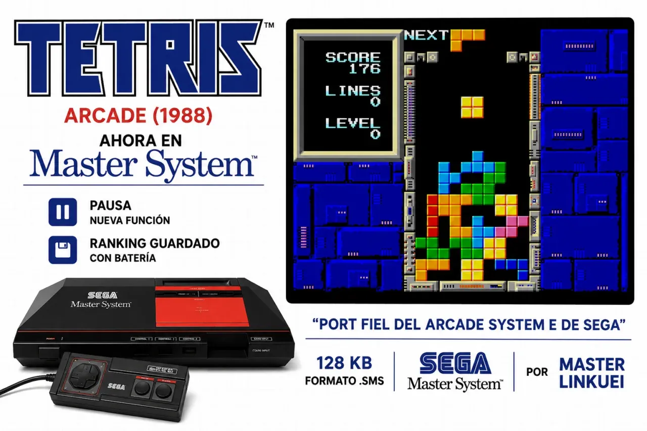 Tetris arcade de SEGA de 1988 portado a Master System por Master Linkuei