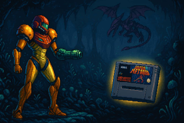 Imagen representativa de Super Metroid para Super Nintendo, con Samus Aran explorando Zebes en una escena icónica del clásico Metroidvania.