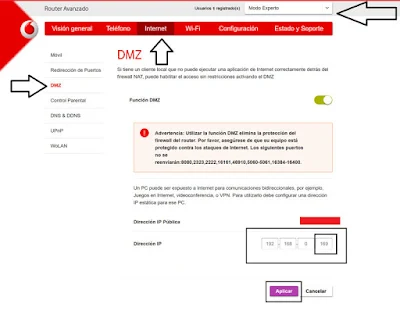 dmz router vodafone