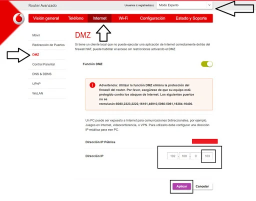 dmz router vodafone